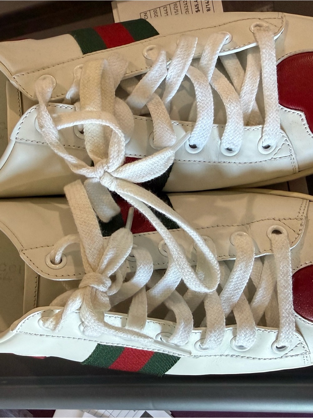Gucci White Sneakers with Red & Green Stripe